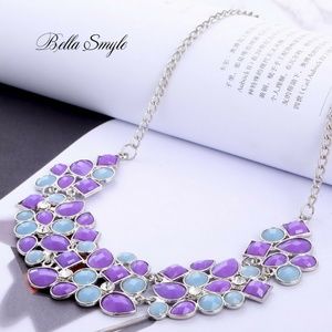 N45 | Purple Blue Beads Geometric Mosaic Necklace
